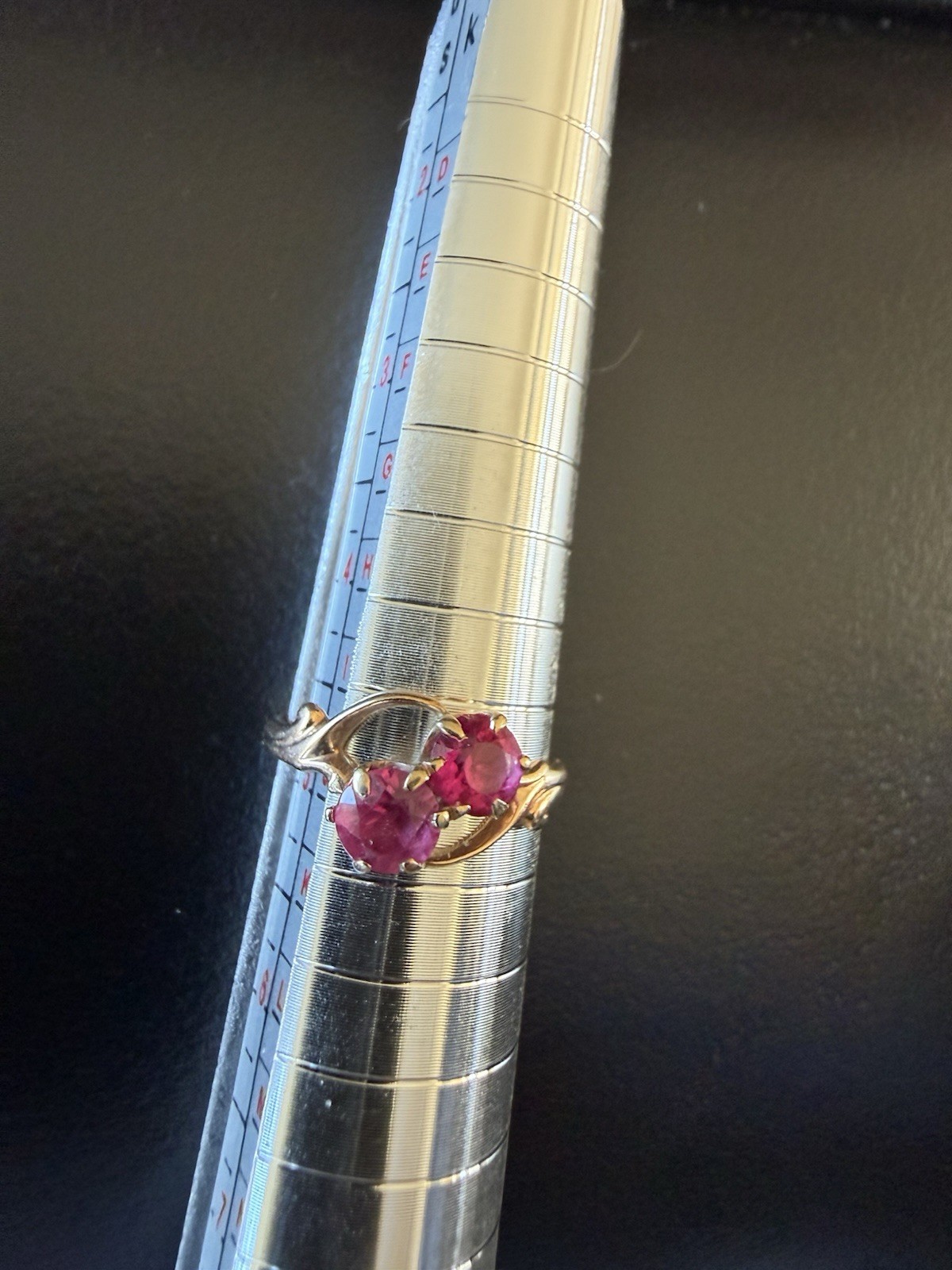 Vintage 18k Gold Two Rubies Ring Stamped C With Arrow Through It Size 4 3/4