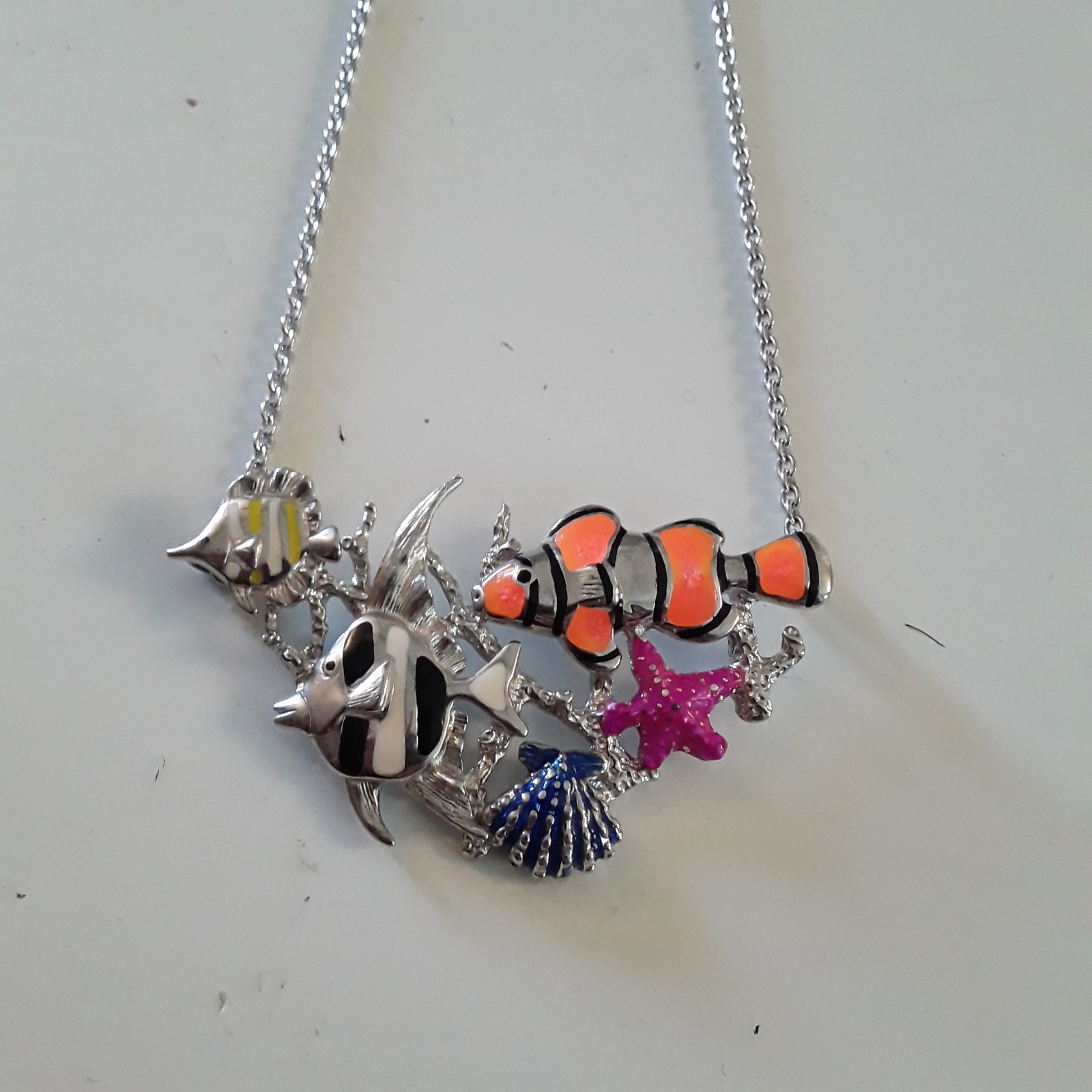 Kabana Sterling Silver 925 Enamel Tropical Fish Sea Life Necklace Multicolor 19″