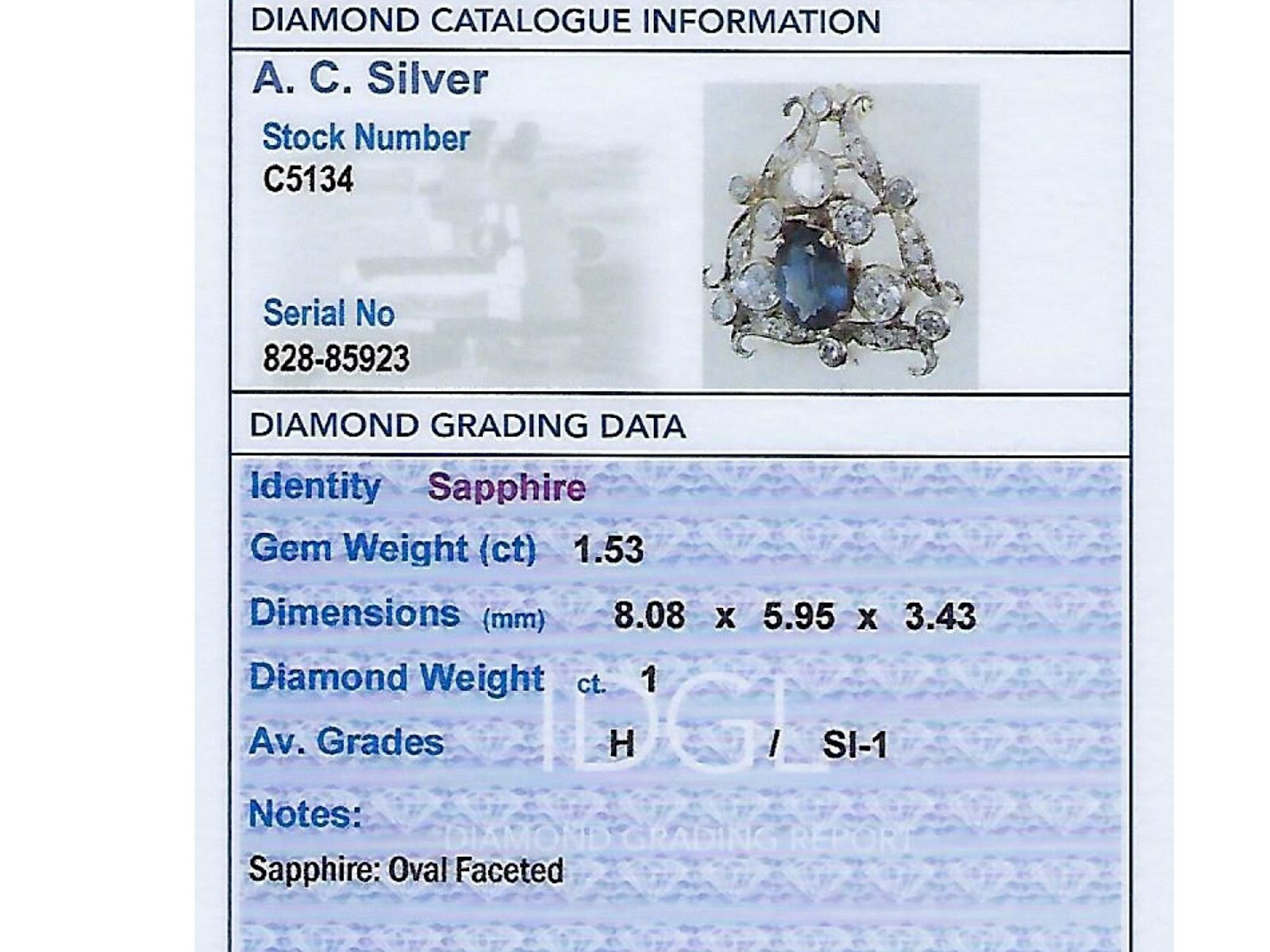 1.53 ct Sapphire and 1ct Diamond, 18ct Yellow Gold Brooch – Antique Circa 1920