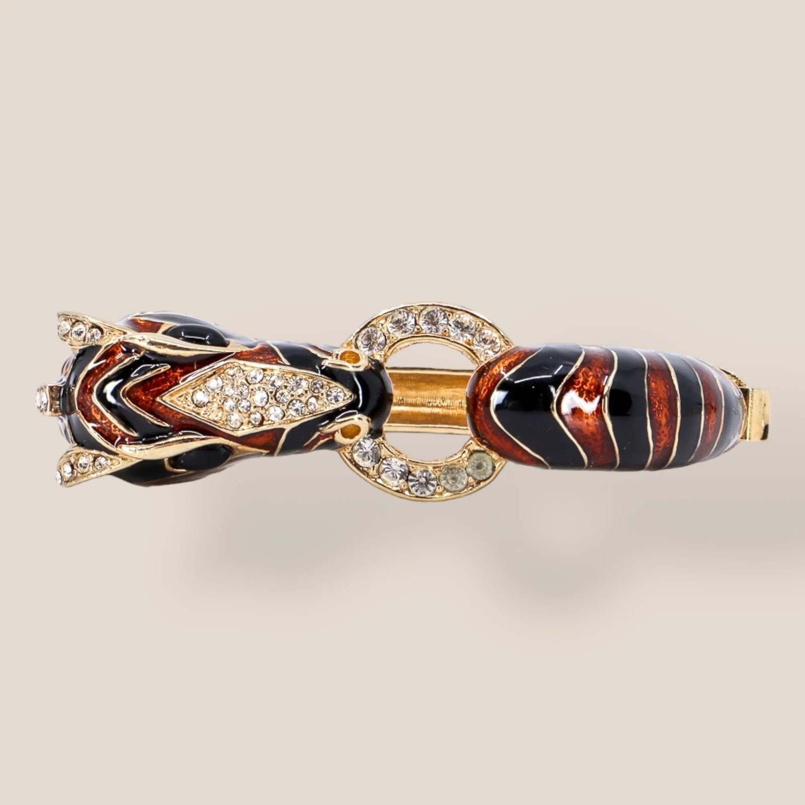 CINER, Signed Vintage, 18k Gold Plated, Enamel & Crystal Zebra Bracelet