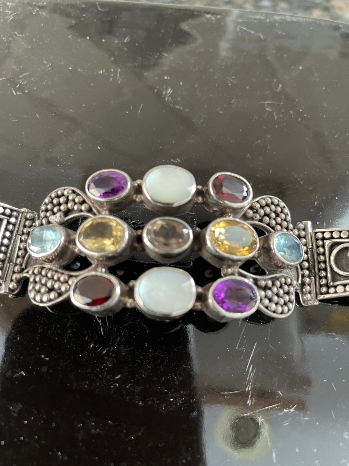 Vintage Style Sterling Silver Multi-gemstone Bracelet Victorian Revival Design