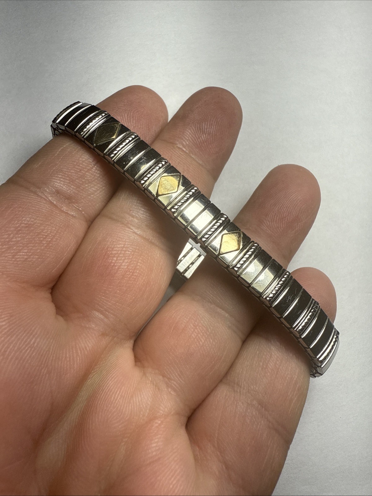 Bracelet MILOR Italy 14k Gold Accents And Stainless Steal Stretch Expanding 9mm