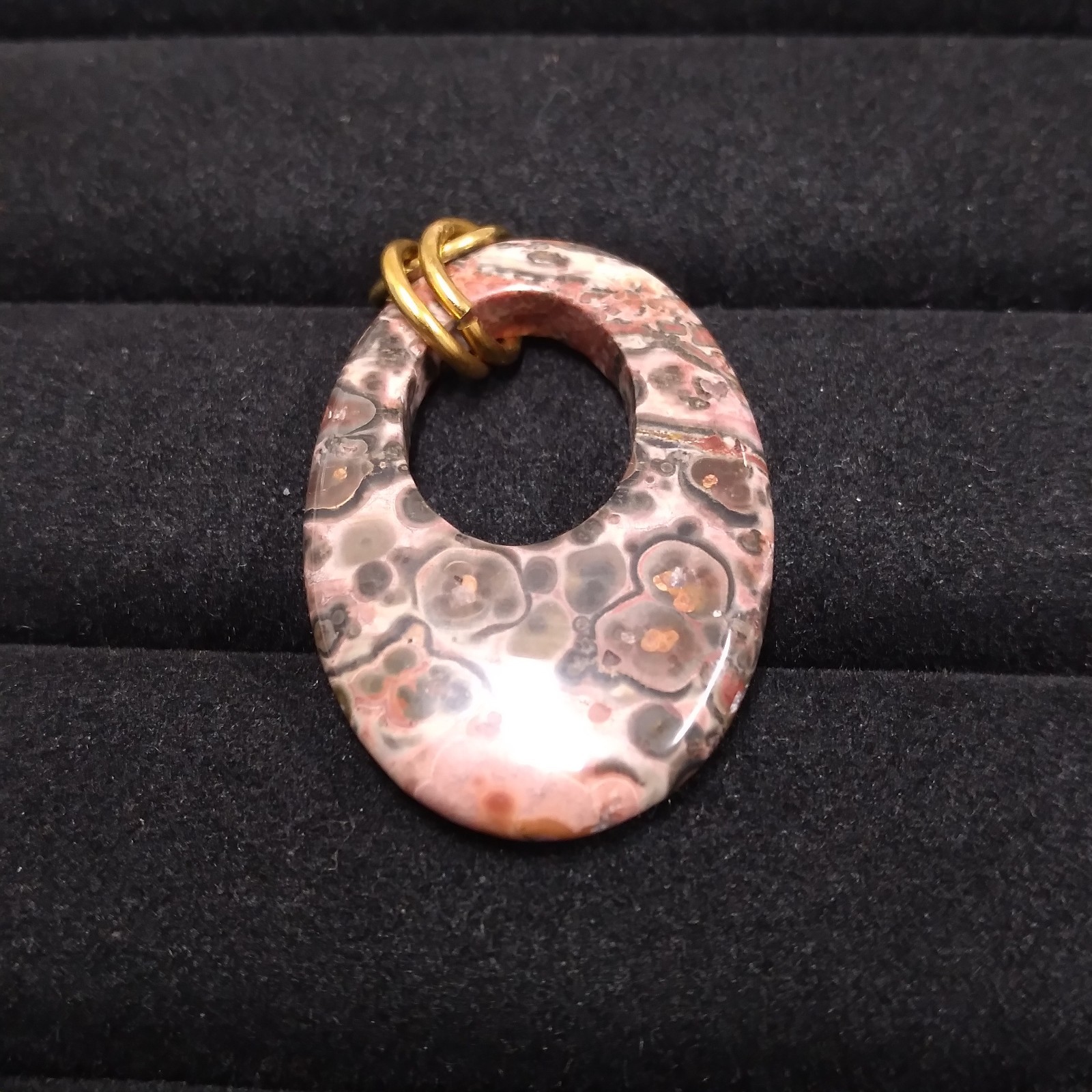 Pink Muted Color Stone Open Oval Pendant Gold Tone