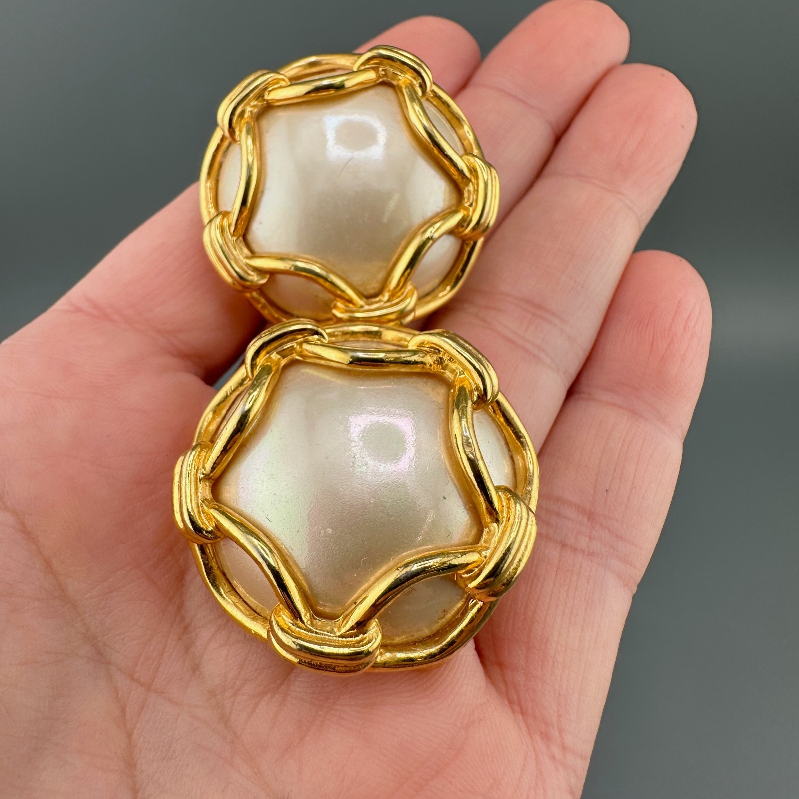 Vintage Faux Pearl Earrings Lot Round Chunky Statement Gold Tone Some Signed
