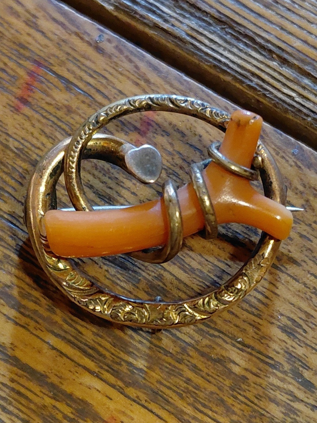 ANTIQUE VICTORIAN GOLD FILLED BRANCH CORAL BROOCH BAR PIN UNMARKED