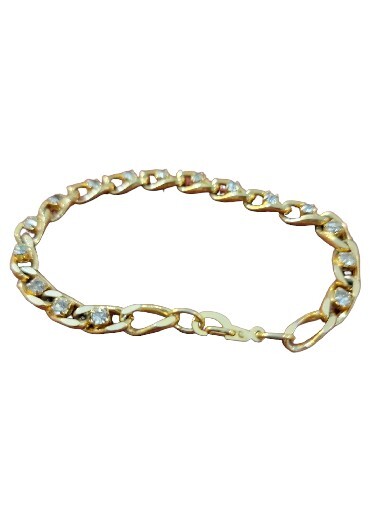 Vintage Rhinestone Curve Chain Link Bracelet Blue Gold Tone Classic Basic Daily