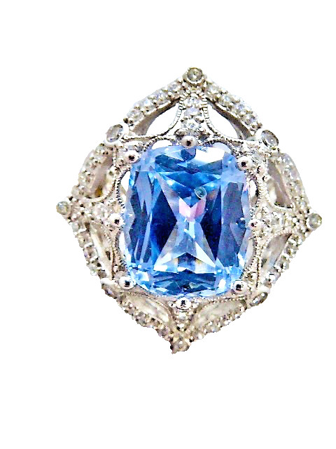 NEW 7CARAT SKY BLUE MINED CUSHION CUT TOPAZ & CZ STERLING RING SIZE 8 RING