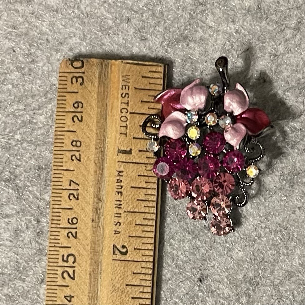 Vintage Grape Cluster Brooch With Pink And Purple Stones