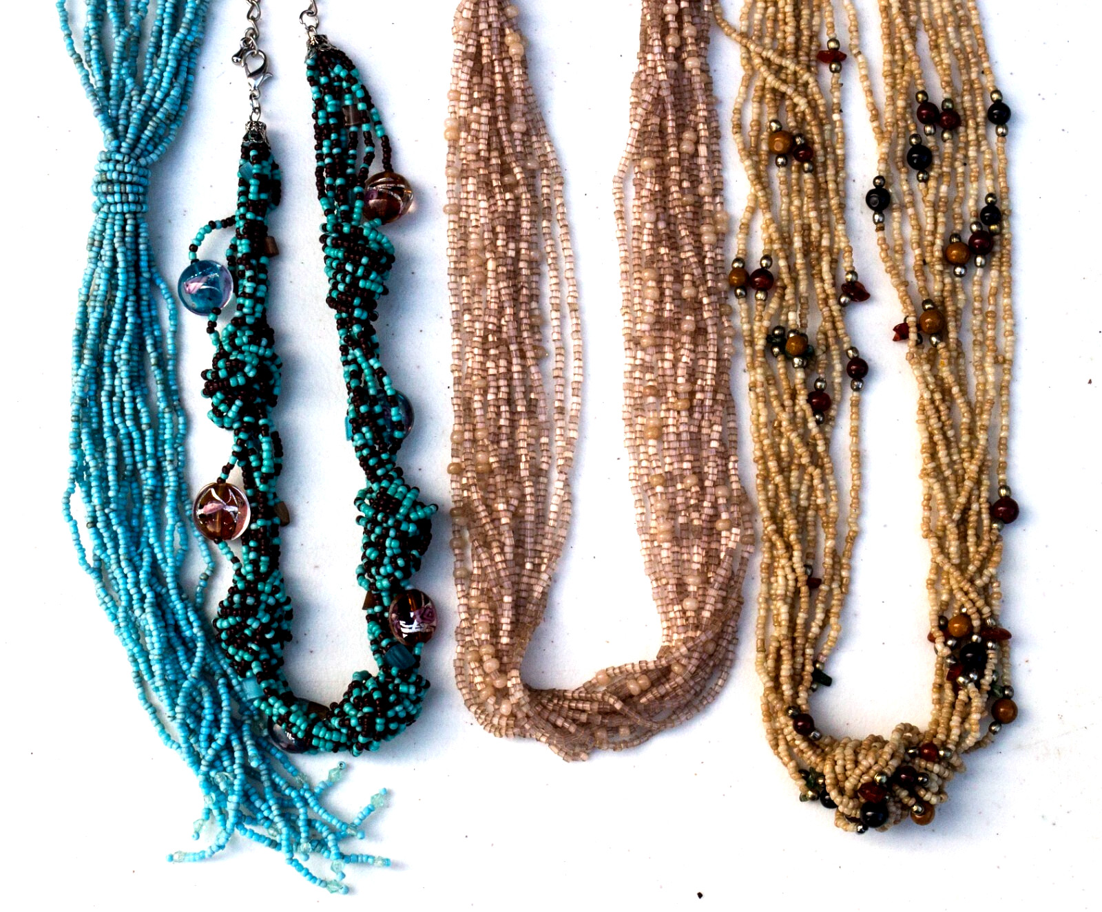 Vintage Lot of 4 Multi Styles Multistring Seed Bead Necklaces