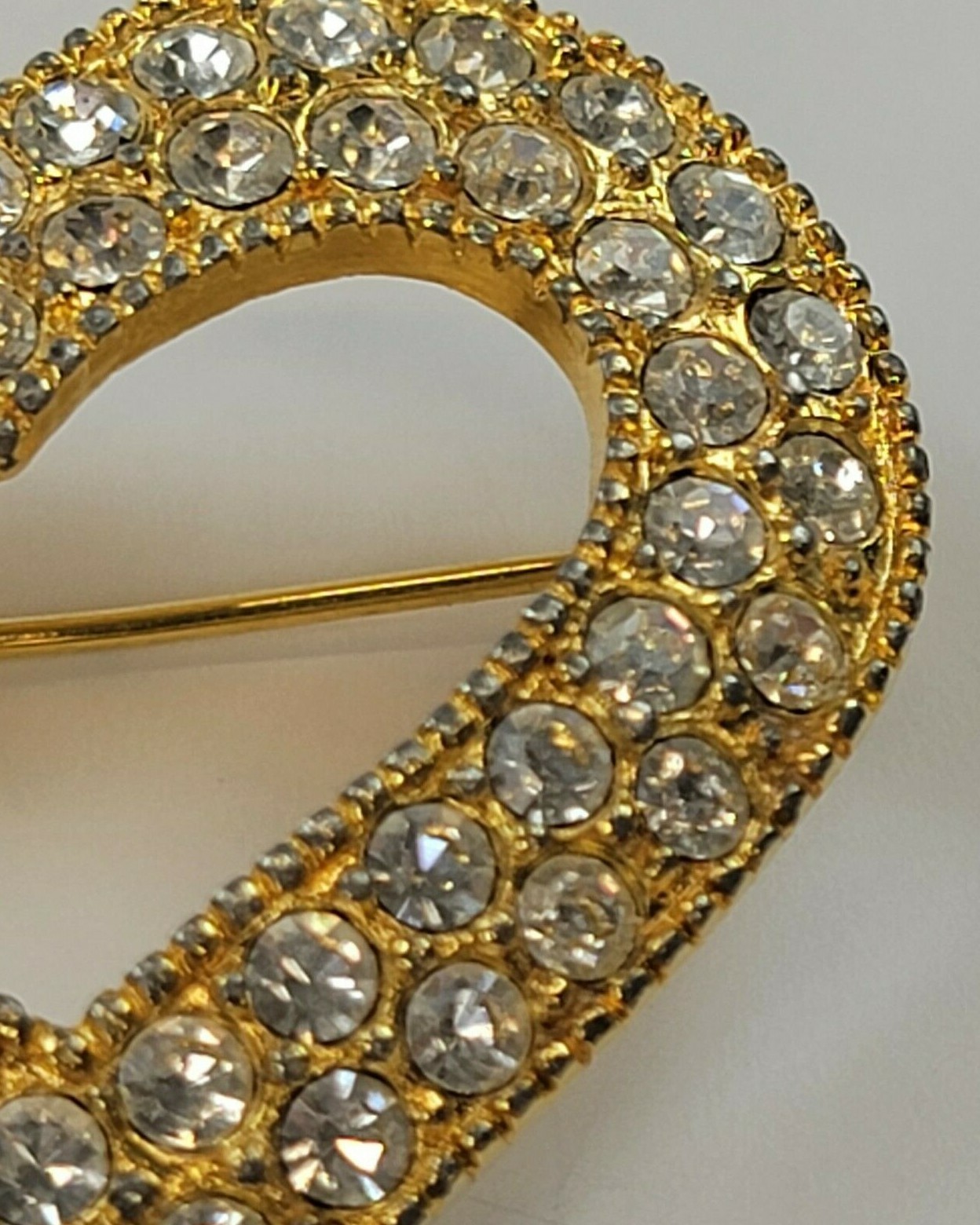 Heart Brooch Vintage Gold-Tone Pave Rhinestones 41mm x 39mm Made in USA