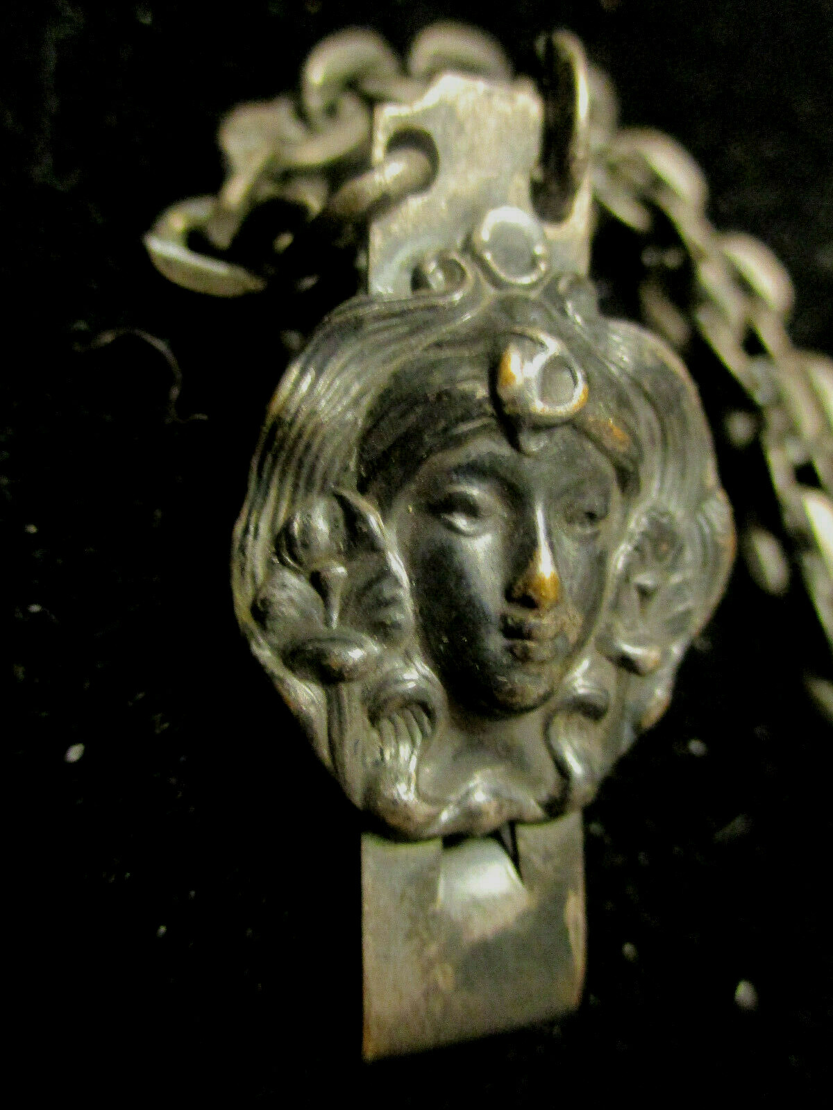 Antique Victorian Art Nouveau Maiden Gloves Hankie Clip Holder Chain Chatelaine!