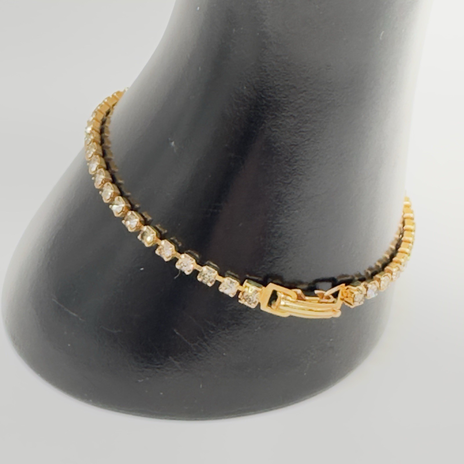Vintage Swarovski Crystal Tennis Bracelet by Savvy With Box Dainty Gold Tone 7