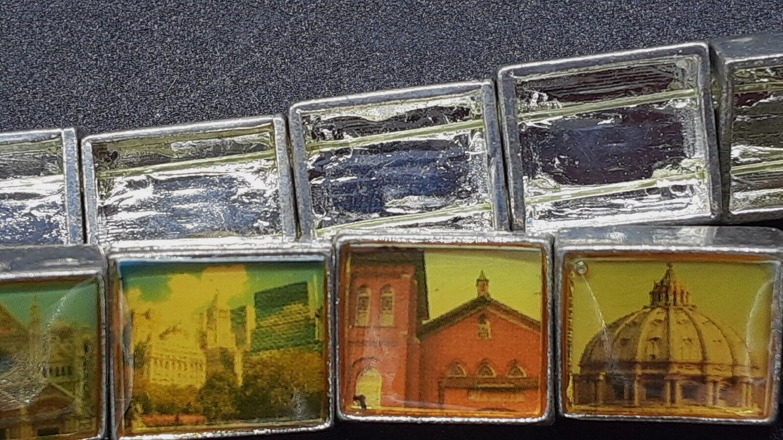 Rare Vintage Square Stretch Bracelet “Rome Italy ” Buildings Flag Landmarks