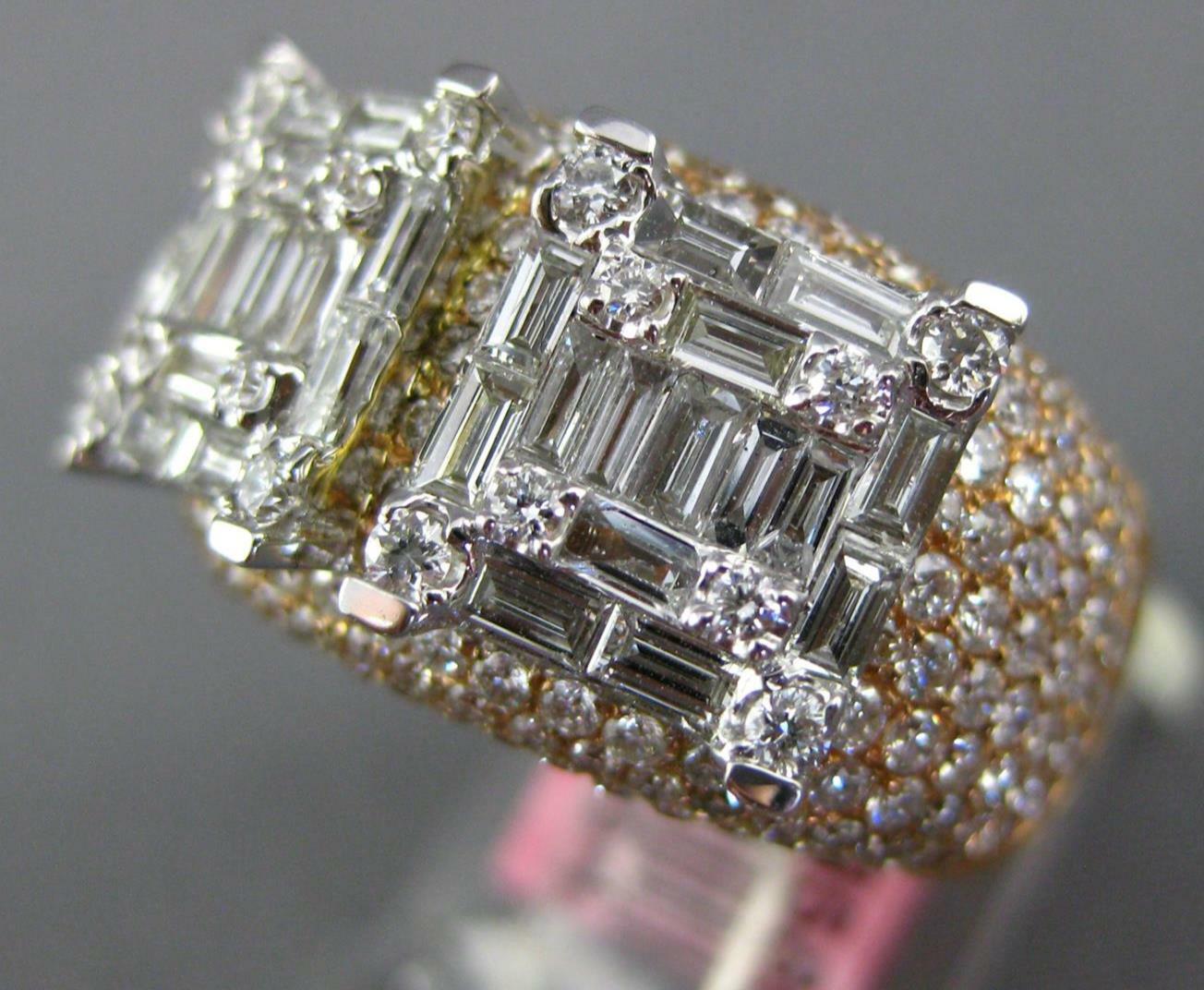 LARGE 2.69CT DIAMOND 18K WHITE AND ROSE GOLD ROUND & BAGUETTE DOUBLE SQUARE RING
