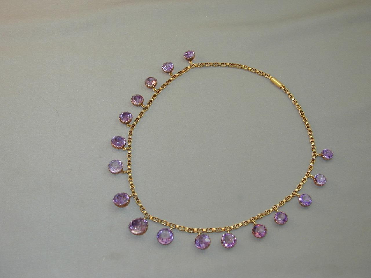 Antique 18k Gold 17 Round Graduated Amethyst Riviere Necklace STUNNING