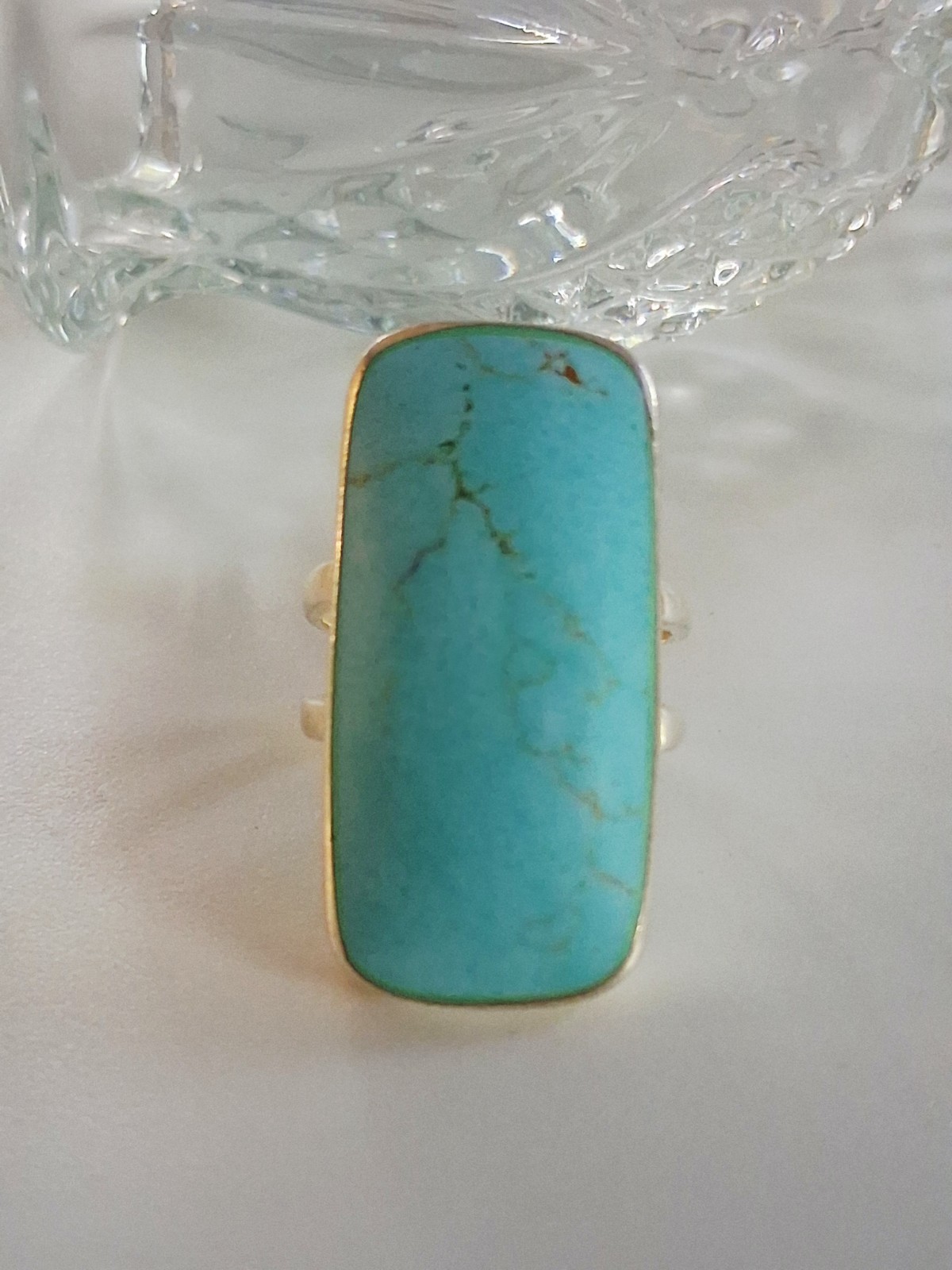ATI Annika Witt Mexico Turquoise Large Statement Ring Size 8.75 Sterling Silver