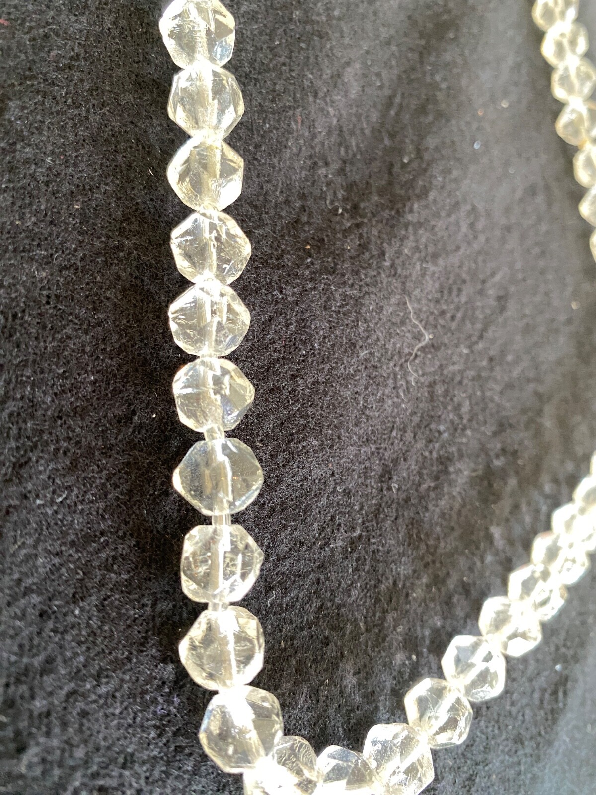 Antique Long Faceted Quartz Crystal Beads Hand Knotted Necklace 44”