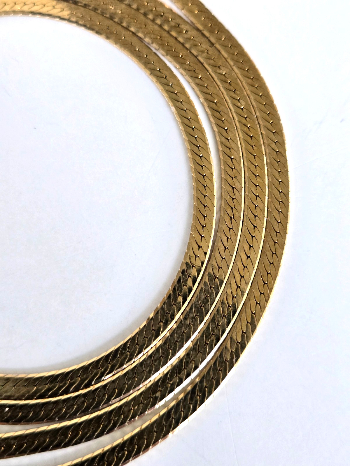 Vintage Gold Tone Herringbone Chain Necklace 29.75″ Fish Hook Clasp 1/8″W