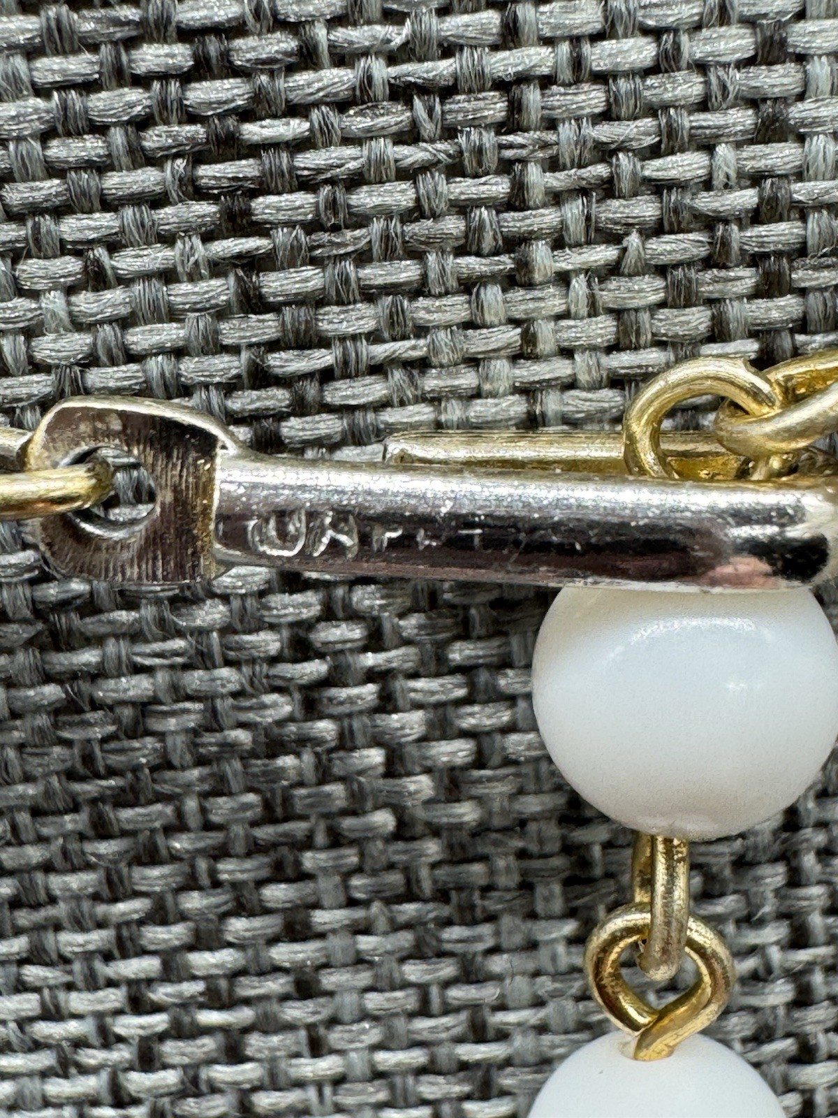 White Glass Single Strand Beaded Necklace Hand Knot 16” ~ Vintage Japan