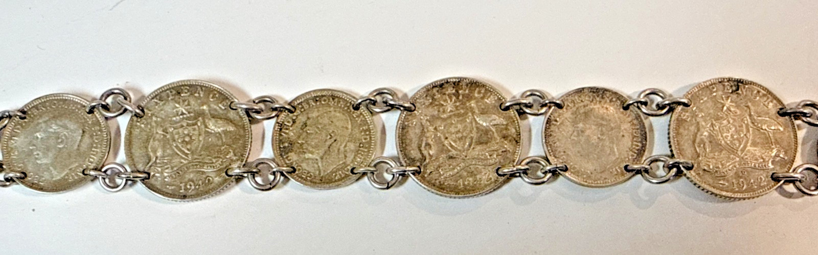 vintage coin Link bracelet 1940s Handmade australian sixpence threepence