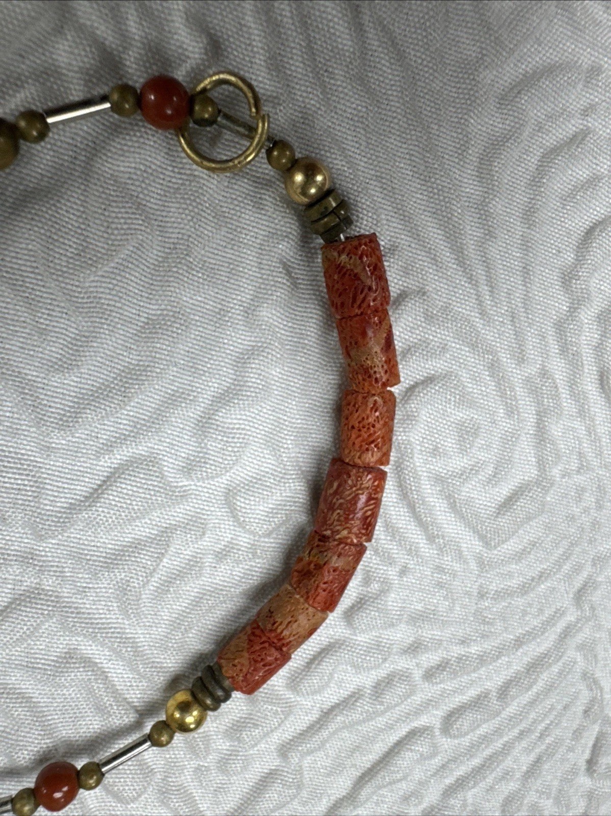 Vintage Natural Red Coral Red / Orange Hue Barrel Shape Gold Spacers 30”Necklace