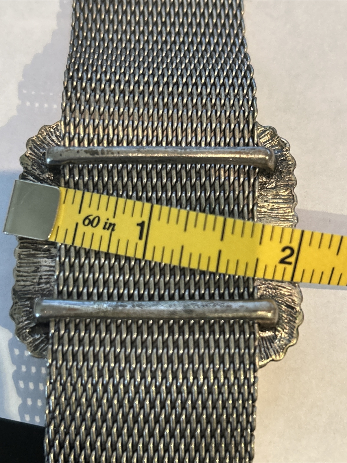 Chunky Vintage Look Silver Tone With Black Central Stone Art Deco Mesh Bracelet