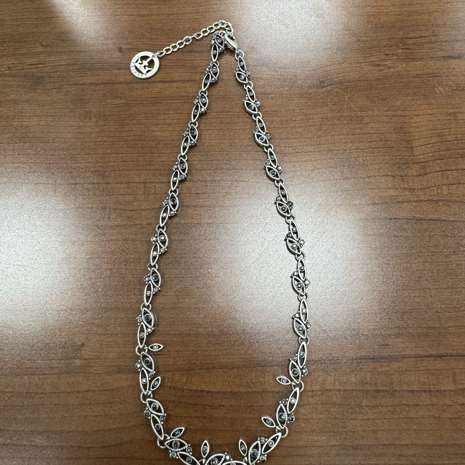 Crown Trifari Necklace Silver Tone With Marcasite 15.5 in – 17.5 in Adjustable