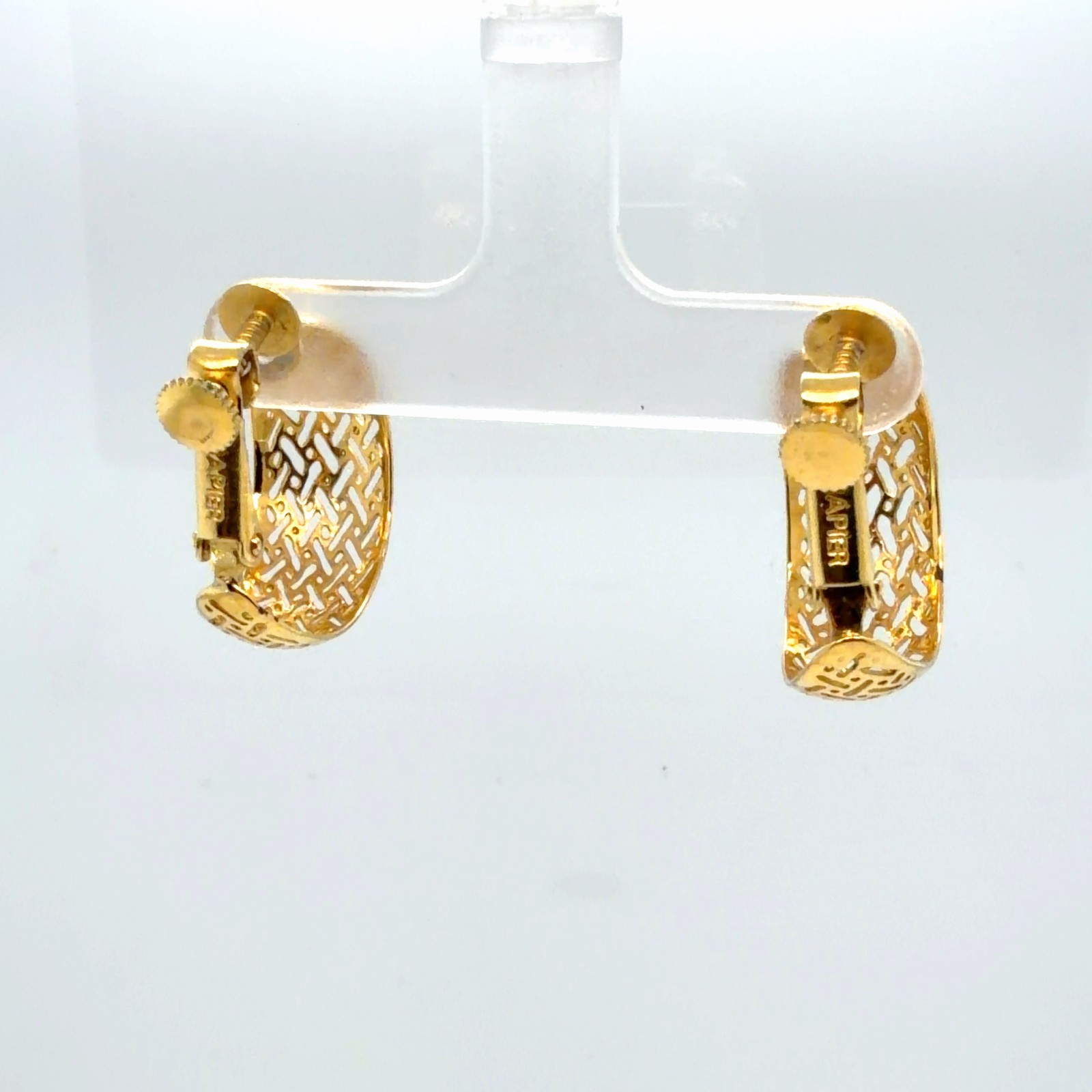 Vintage Napier Gold Plated Filigree Hoop Adjustable Clip On Earrings