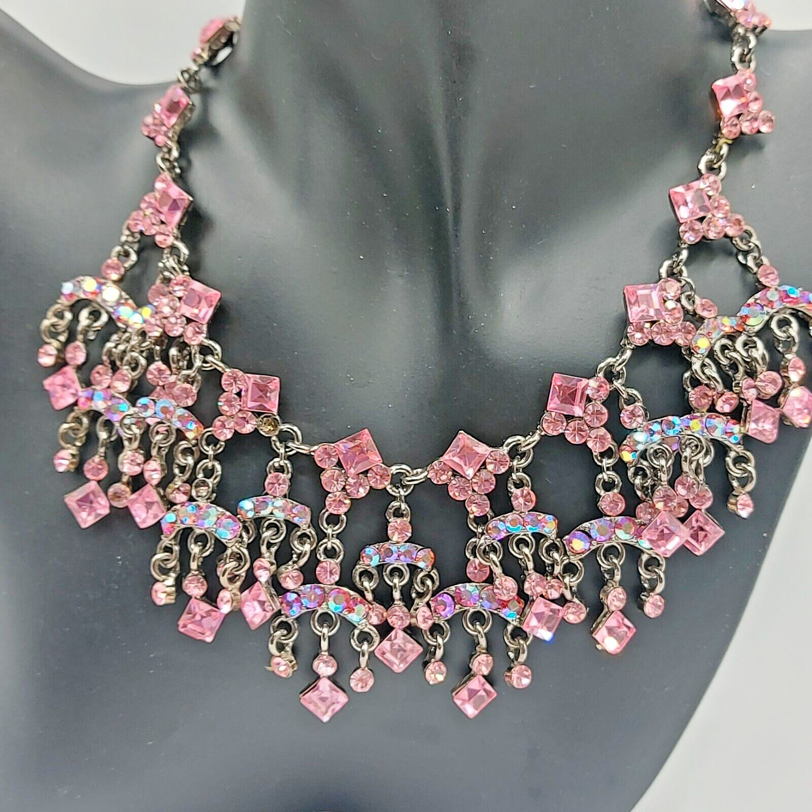 VTG Ice Rose Pink Swarovski Necklace with AB signed SNK stunning 18″ Excellent