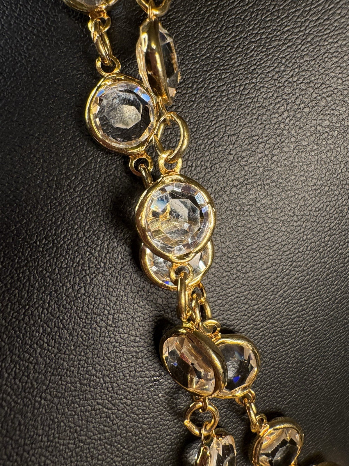 VTG Austrian Crystal USA 1980 Large Bezel Set Clear GT Necklace 34”