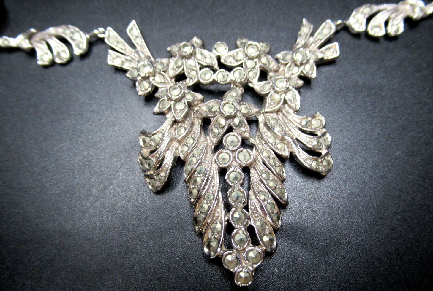 Gorgeous Sterling Silver Paste Marcasite Antique Necklace