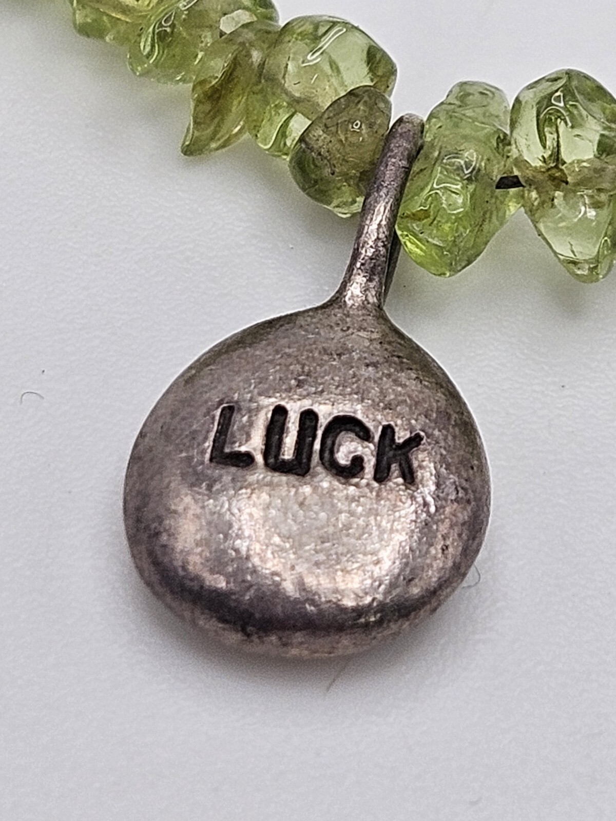 Vintage Sterling Silver Luck Small Charm Peridot Chip Bead Bracelet