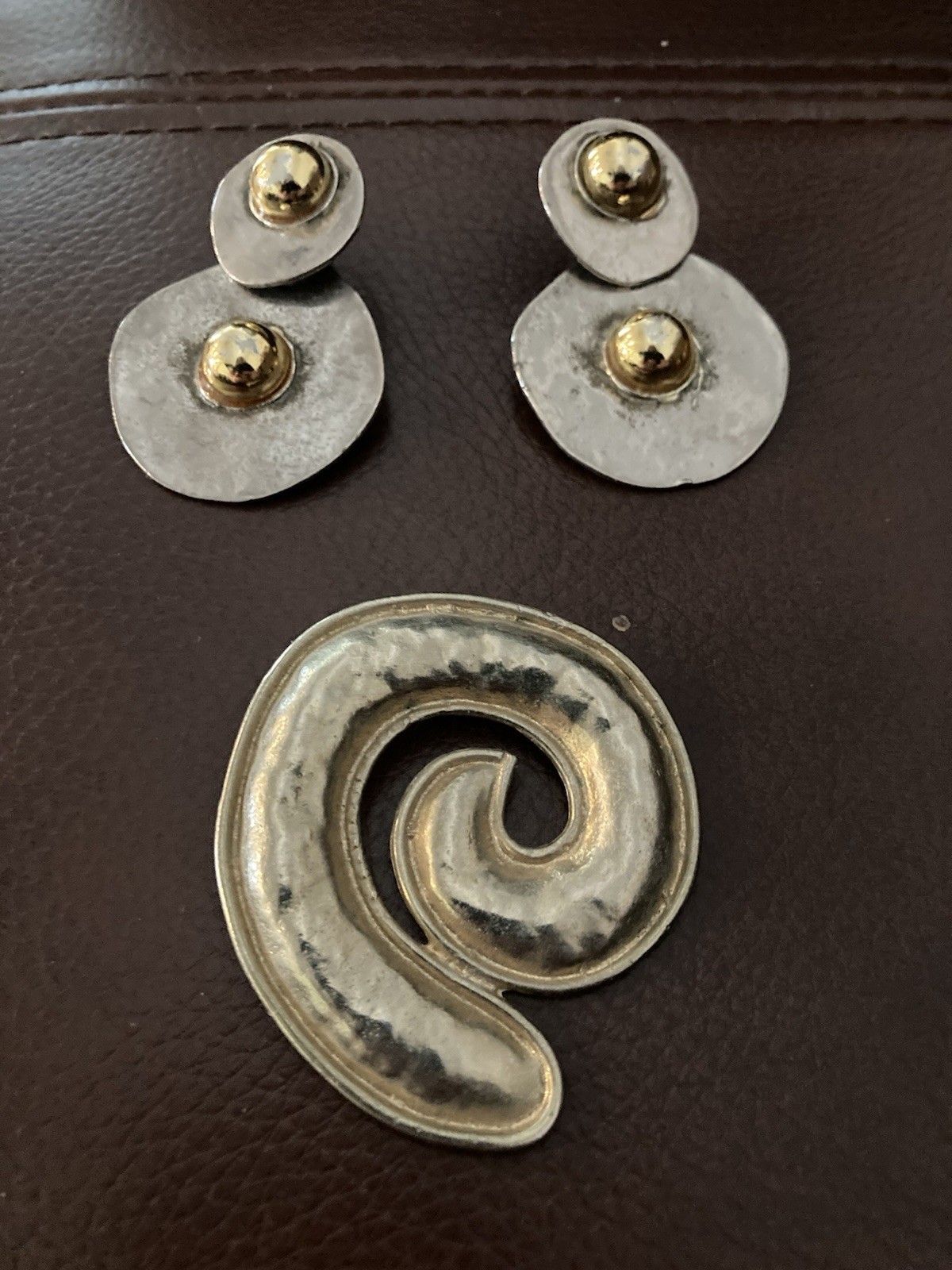 Modernist Gay Boyer Clip Earrings And An Unmarked Brooch