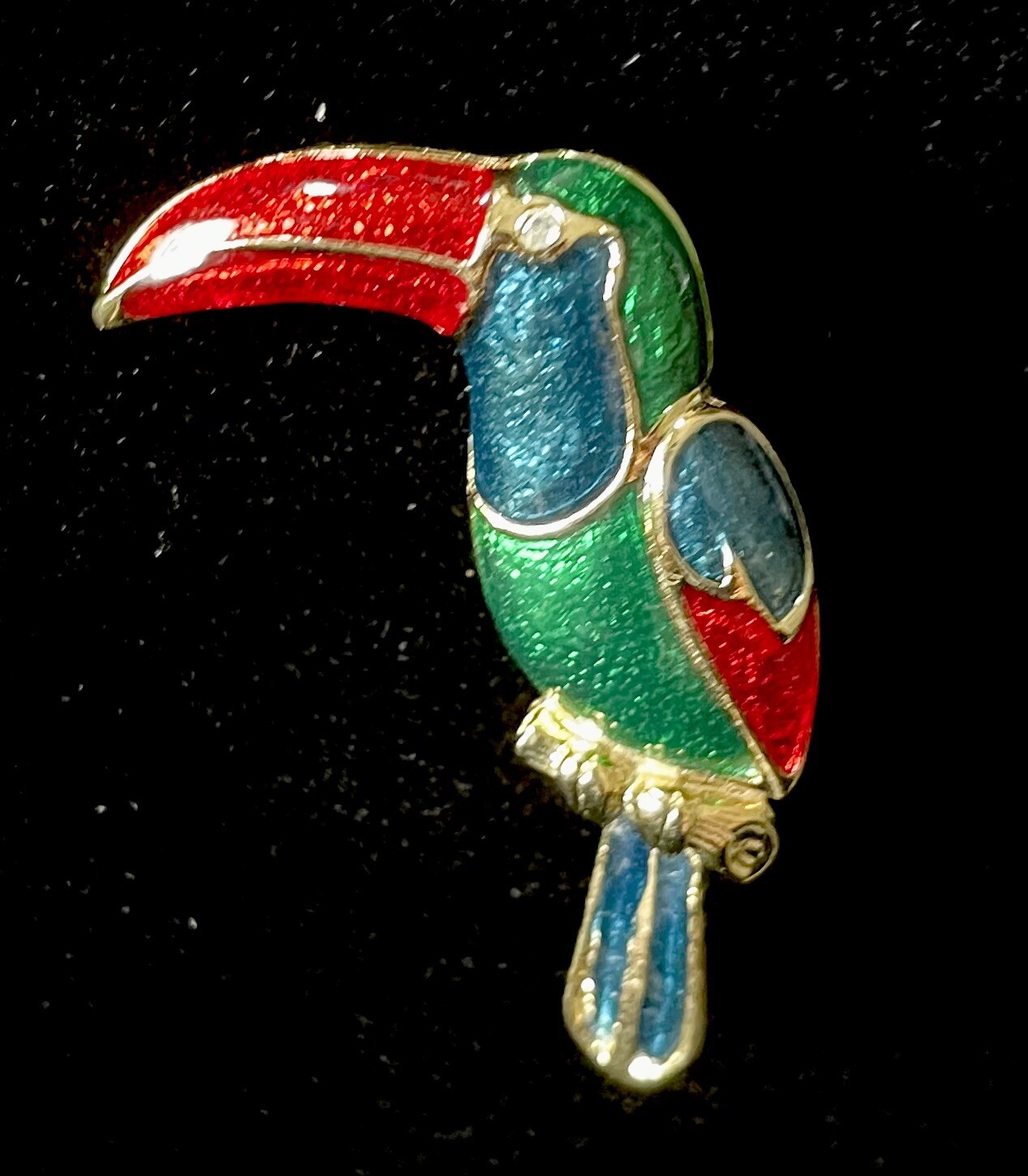 Vintage Enamel Brooch Colorful Toucan Bird Pin with Red Beak Safety Clasp