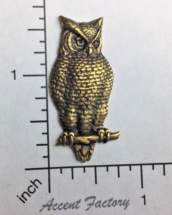 Victorian Owl Brass Jewelry Finding – Brass Ox, Silver Ox, Copper Ox 3595