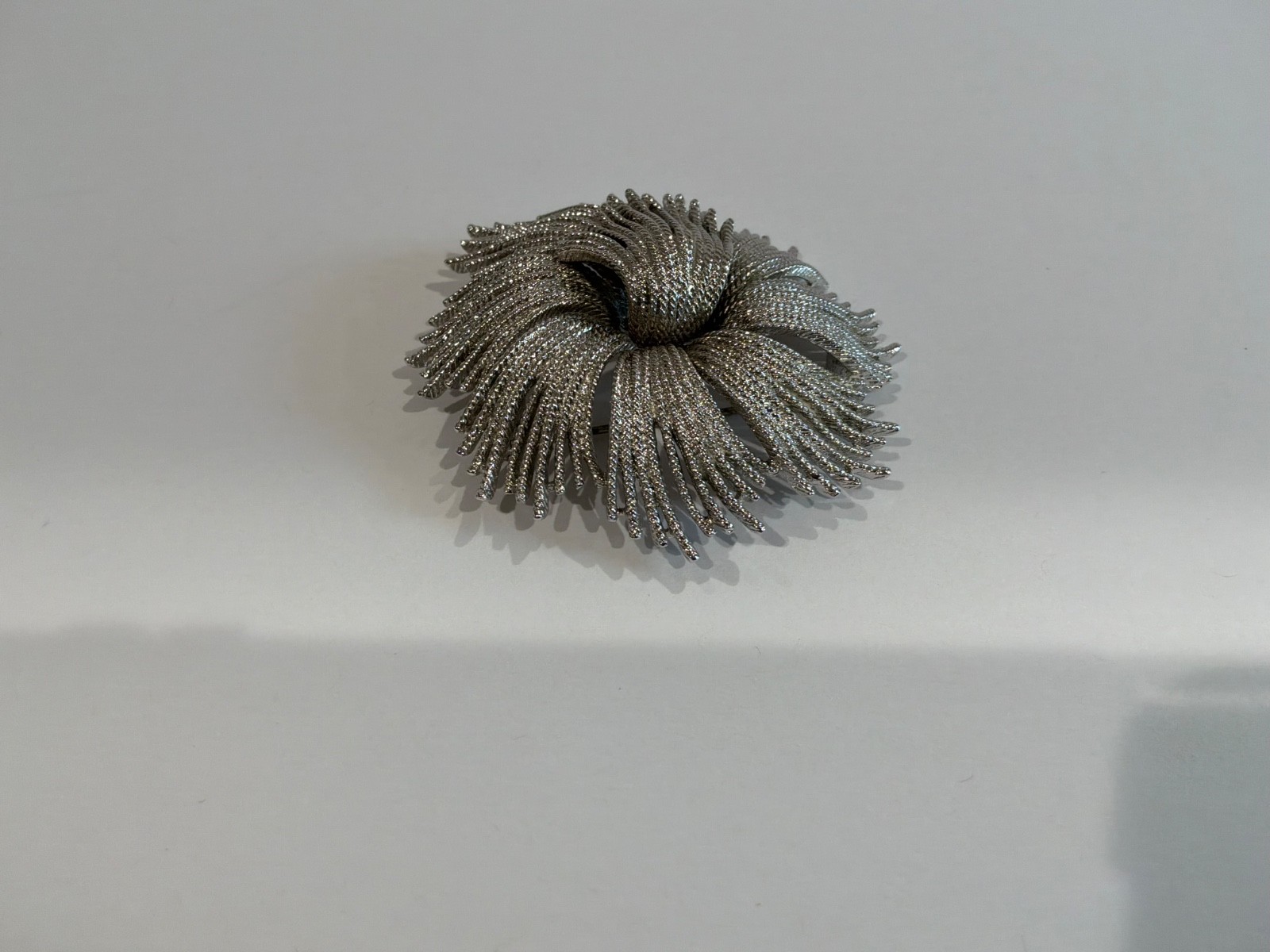 Vintage 60s Monet Silver Tone Large Cordelia Flower Ribbon Spray Brooch SIGNED