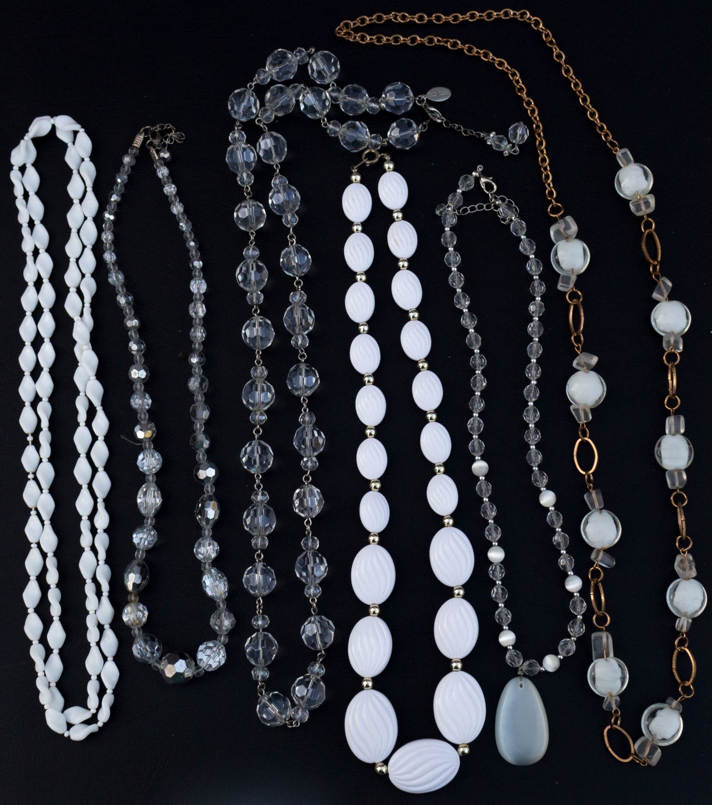 Vintage to Now Lot of 6 Clear Crystal and White Glass & Acrylic Bead necklaces