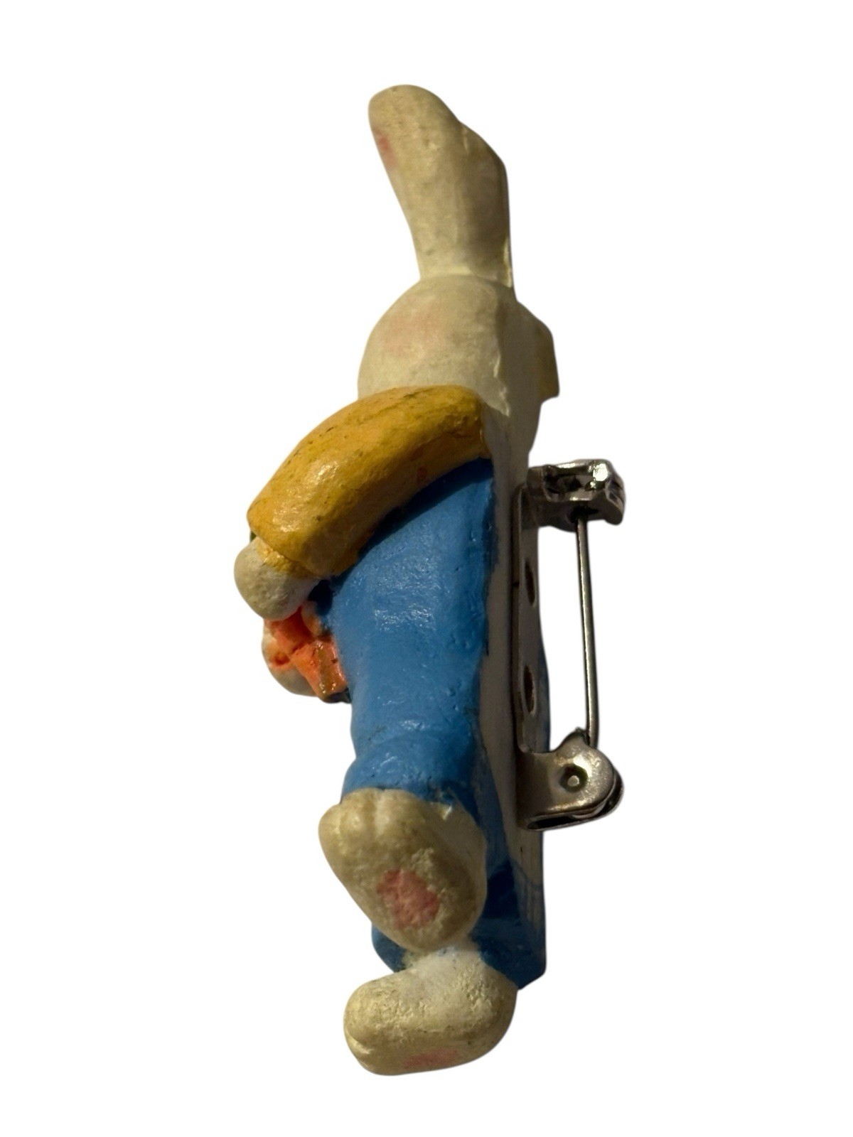 Bunny Rabbit Brooch Pin Resin Painted Vintage Easter 2” Figural Holding Carrots