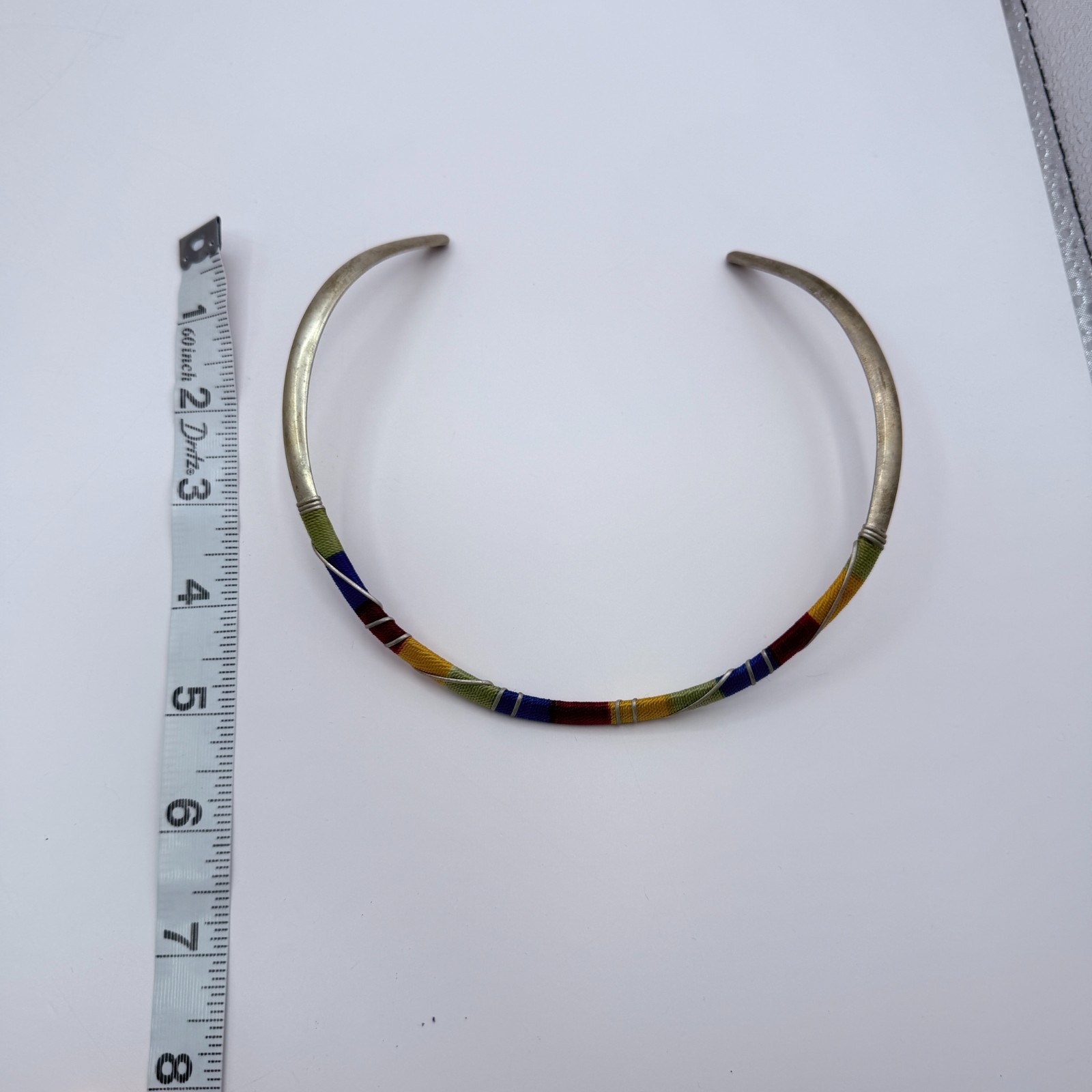 Vintage Silver Tone Thread Wrapped Jewelry Set Collar Necklace Cuff Hoop Earring
