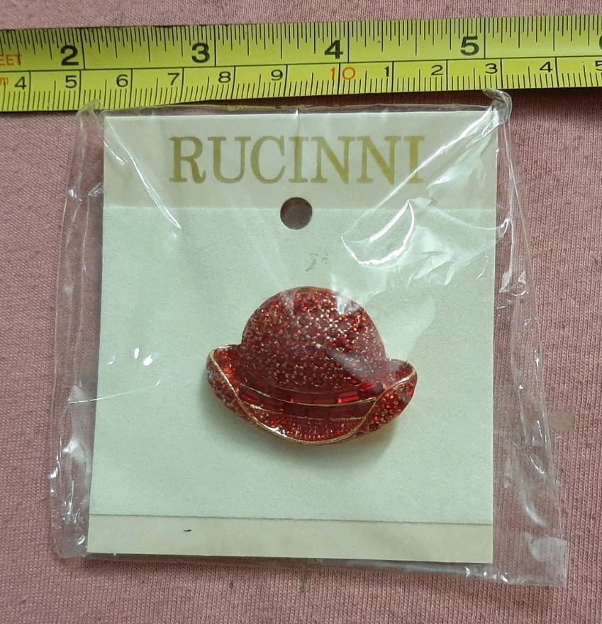 Rucinni Red Hat Society Red Bowler Hat Crystals Brooch Pin