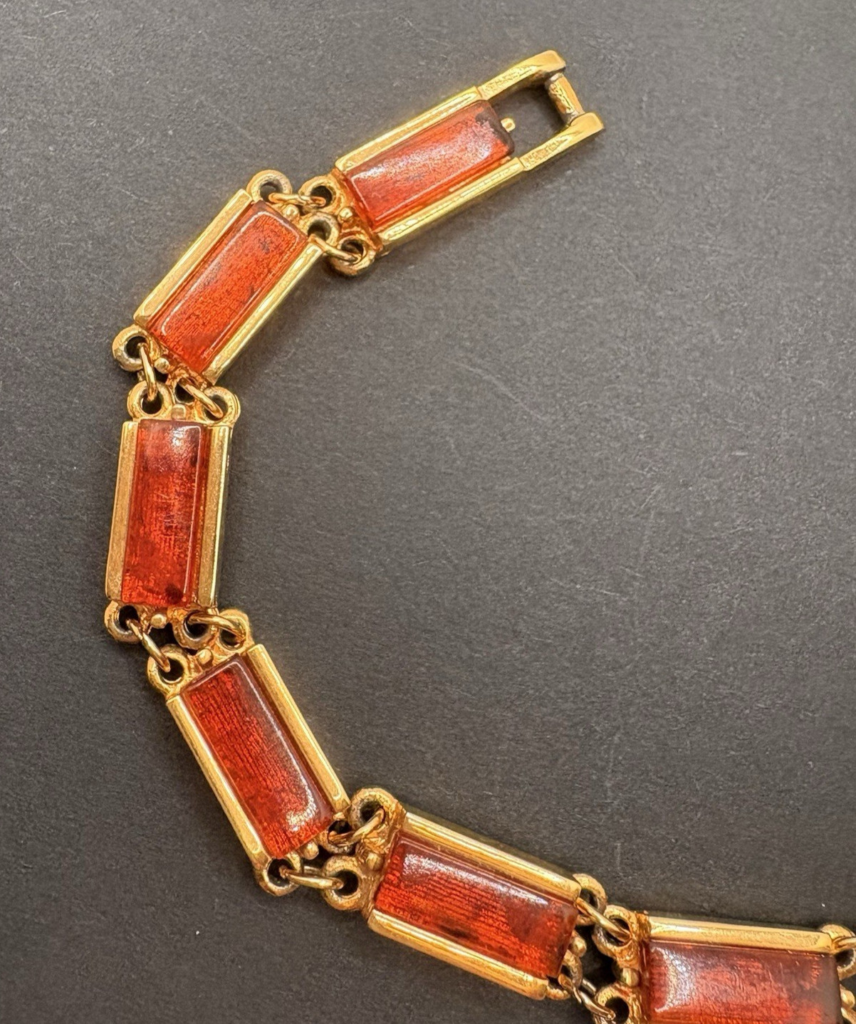 Vintage Emmons Faux Tortoise Shell Acrylic Lucite Bar Gold Tone Link Bracelet