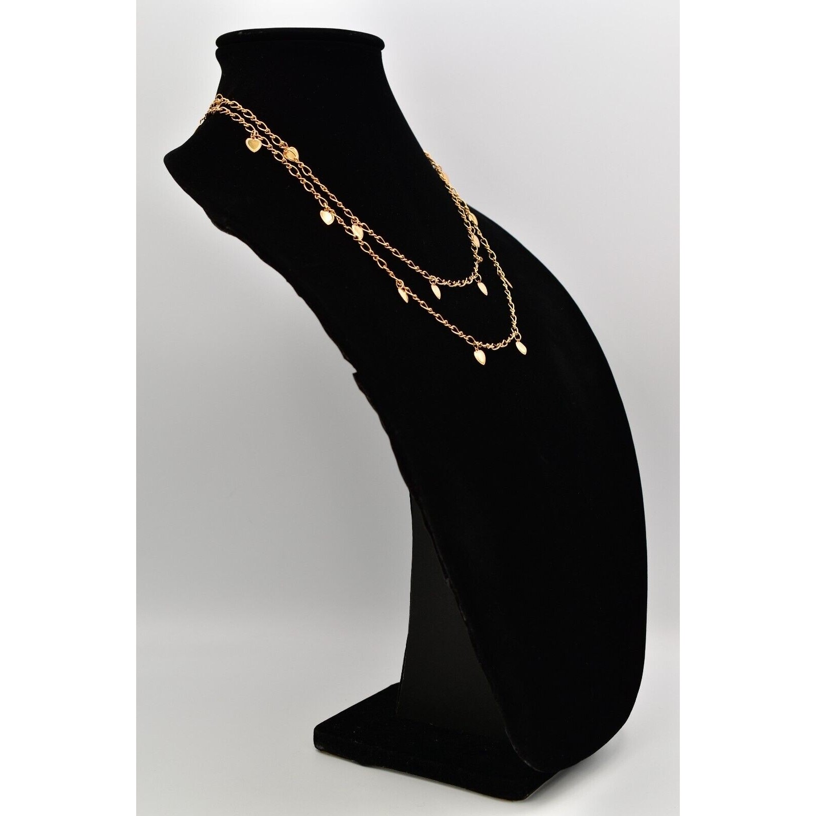 Sweet Romance Vintage Heart Charm Dangle Chain Station Gold Lightweight BinY