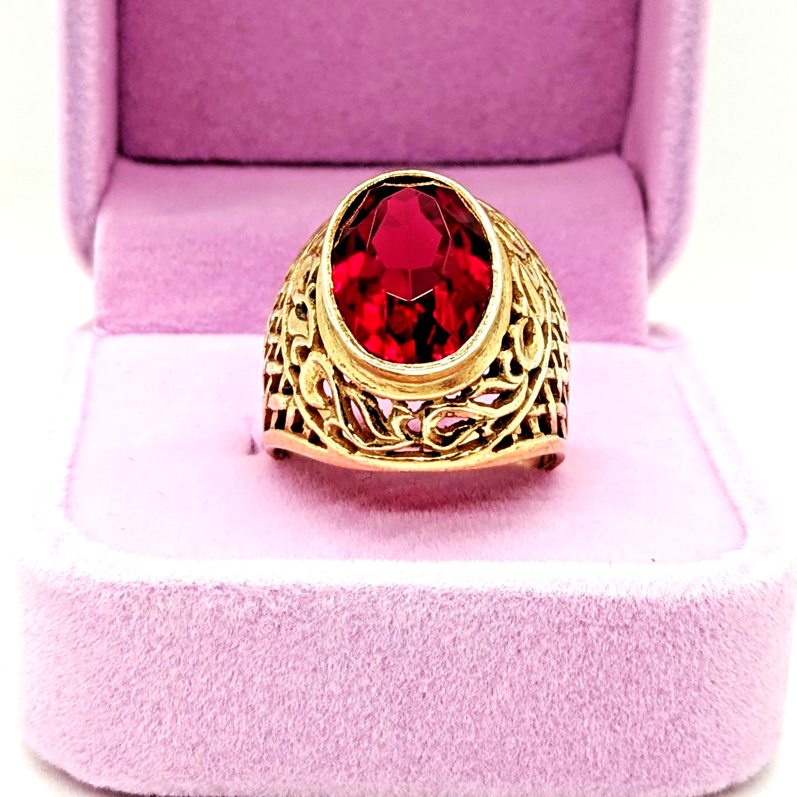 Vintage Soviet RING Silver⭐875 stamp Star USSR with Large Ruby -8US (18.5mm)| #8