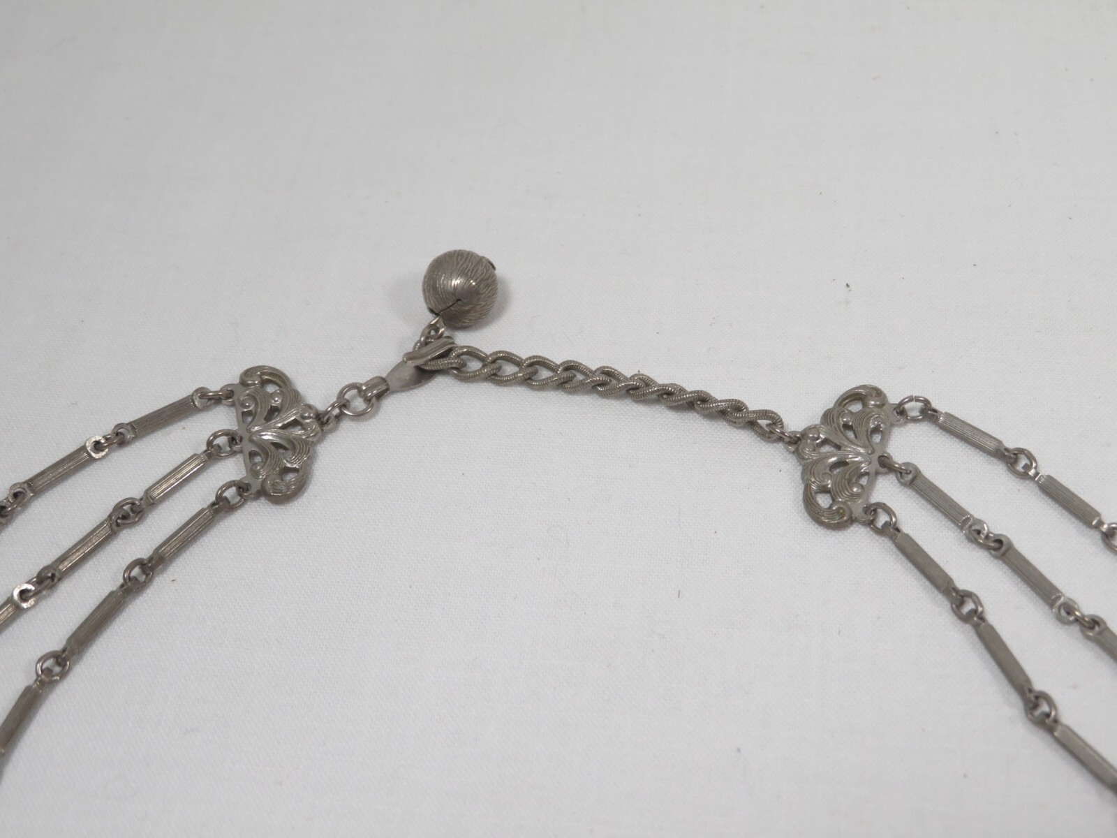 Vintage Marino Necklace 3 Strand Silver Tone Metal Baubles