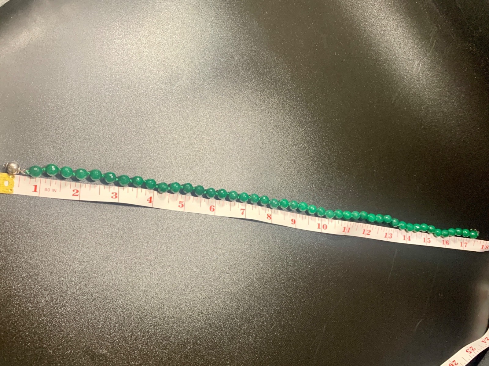 Green Agate Beaded Necklace With Faceted Round Beads & Vintage-Style Clasp