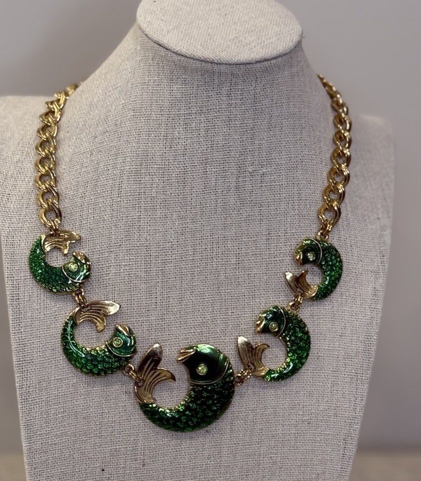 Vintage Gemcraft Koi Fish Necklace & Earring set. Very HTF, Exellent Condition
