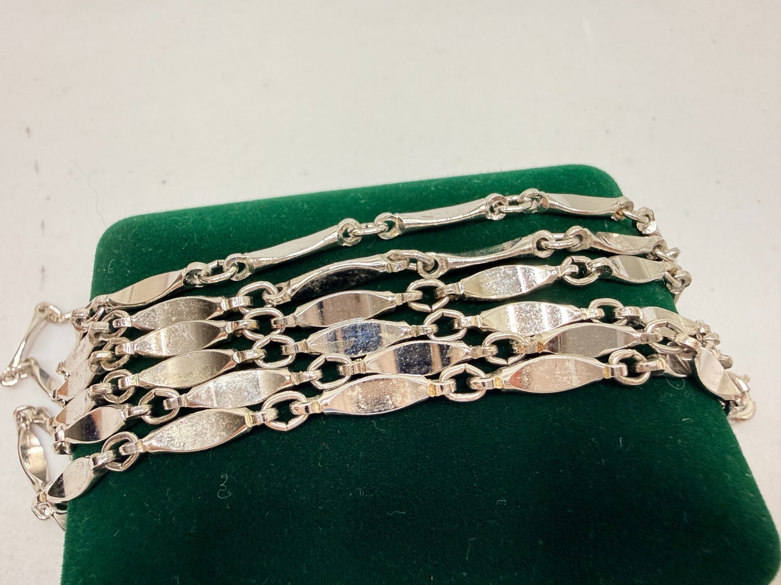 Vintage Necklace Silver Tone Dimpled Link Necklace Long 40 in chain Boho 1970s