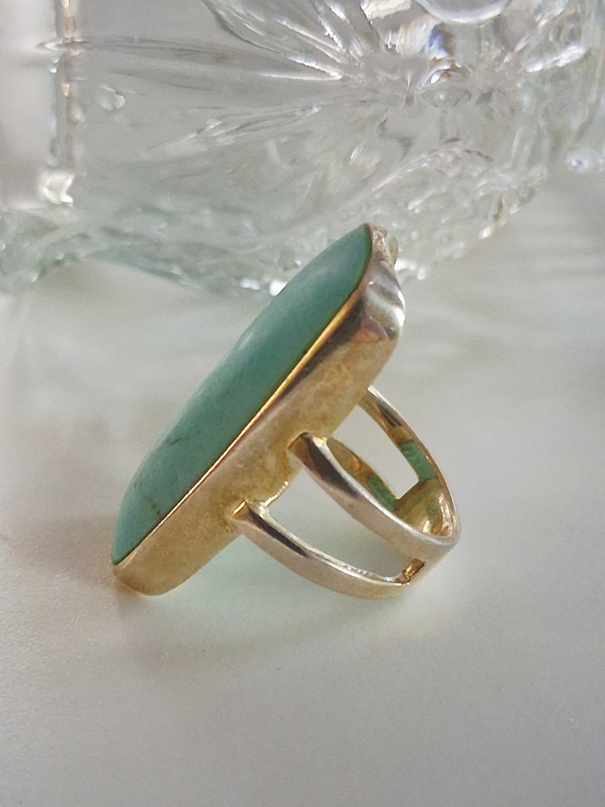 ATI Annika Witt Mexico Turquoise Large Statement Ring Size 8.75 Sterling Silver
