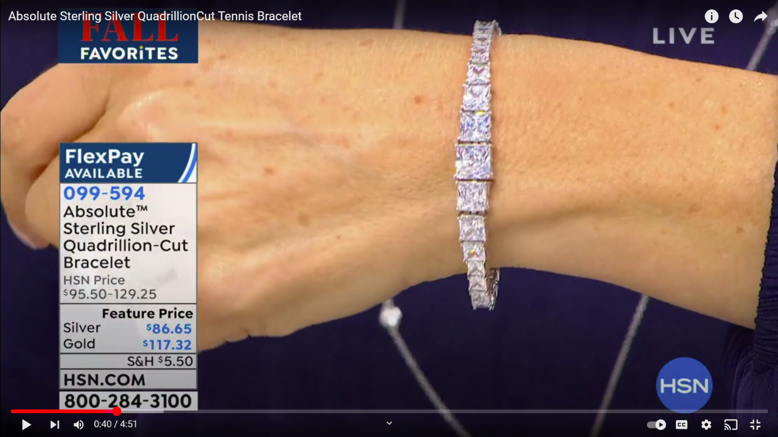 Absolute Sterling Silver Quadrillion Cut Tennis Bracelet HSN