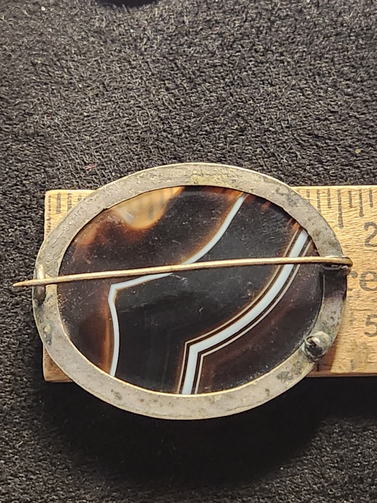 Antique Agate Metal Brooch Pin